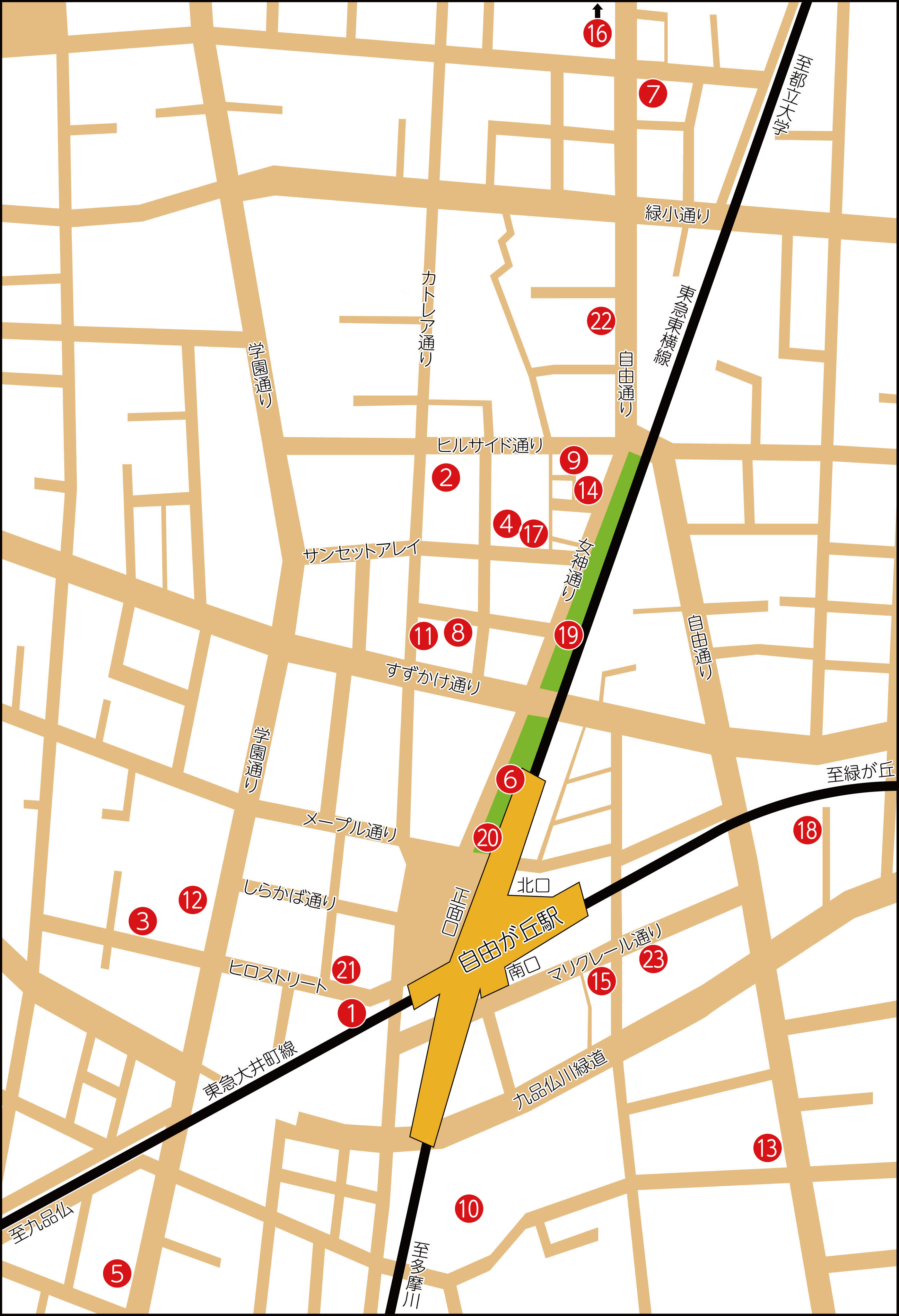 お菓子がもらえるお店の地図