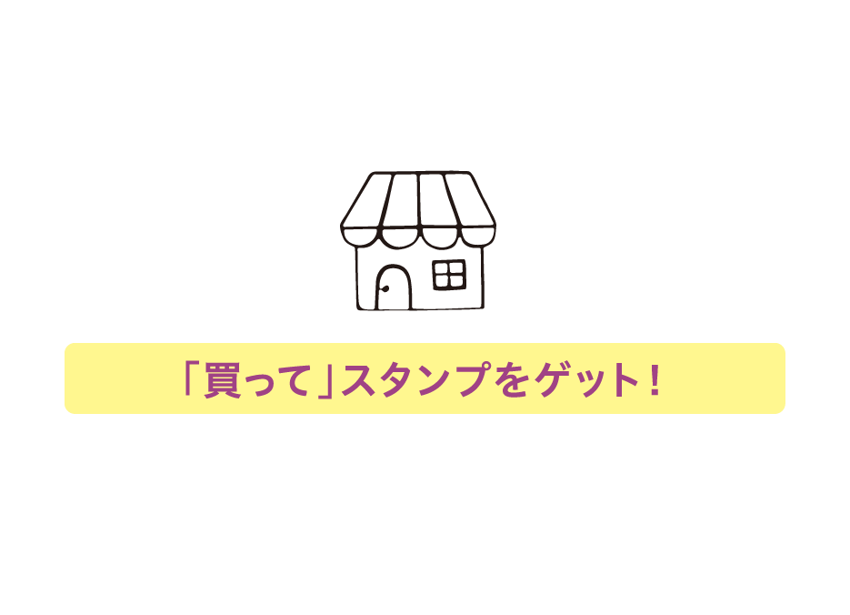 スタンプの集め方「買って」スタンプをゲット！期間中、中面のページにある店舗でスイーツを購入（1会計でスタンプ1つゲット！）＊1,000円以上のお買い上げで1スタンプになります。